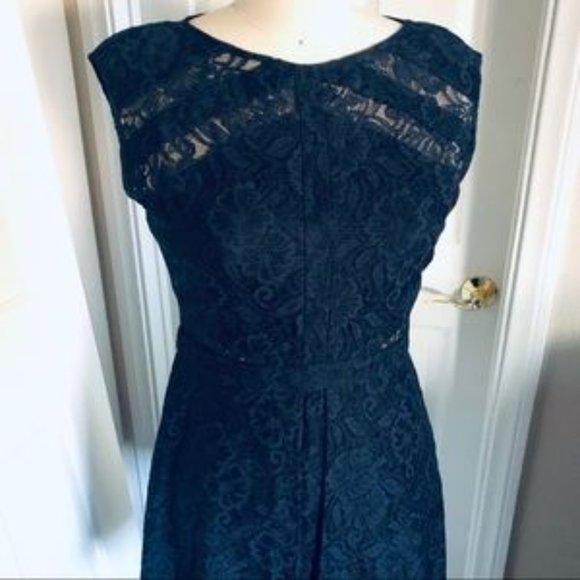 Calvin Klein Navy Blue Lace Floral cap sleeve dress size 4 - Picture 4 of 17